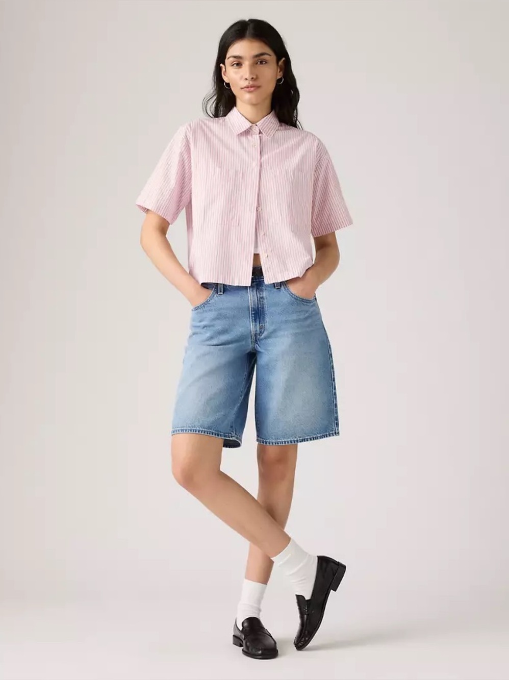 Levi’s Harlie Short-sleeve Cropped Shirt-Rachel Stripe Peachskin - Pink